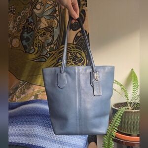 Vintage Coach CHAMBRAY Blue Lunch Tote Leather Hand Bag